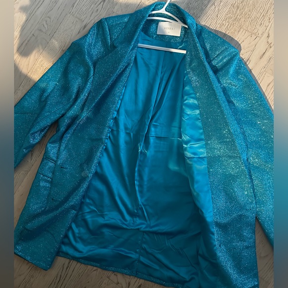 Becky Shimmer Oversized Blazer Dress - Aquamarine M - Picture 4 of 5